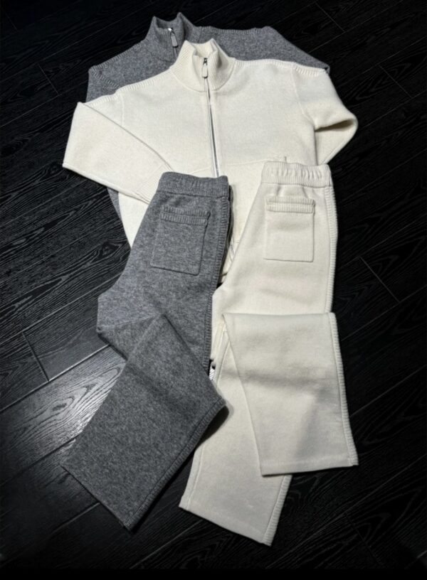 High neck zipper thick knitted cardigan set casual sports - Image 4