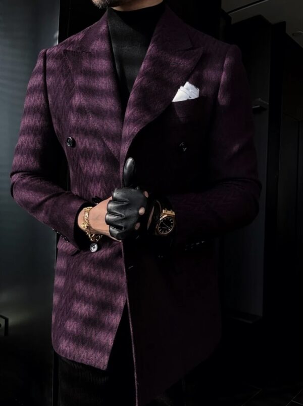 Raspberry Purple Wave Double Row Boxed Neck Suit Jacket - Image 4