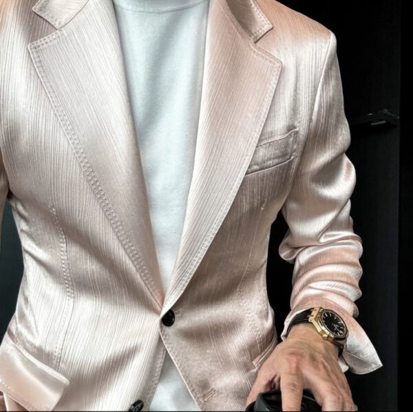 Single row flat barge collar glazed satin vinegar suit - Image 4