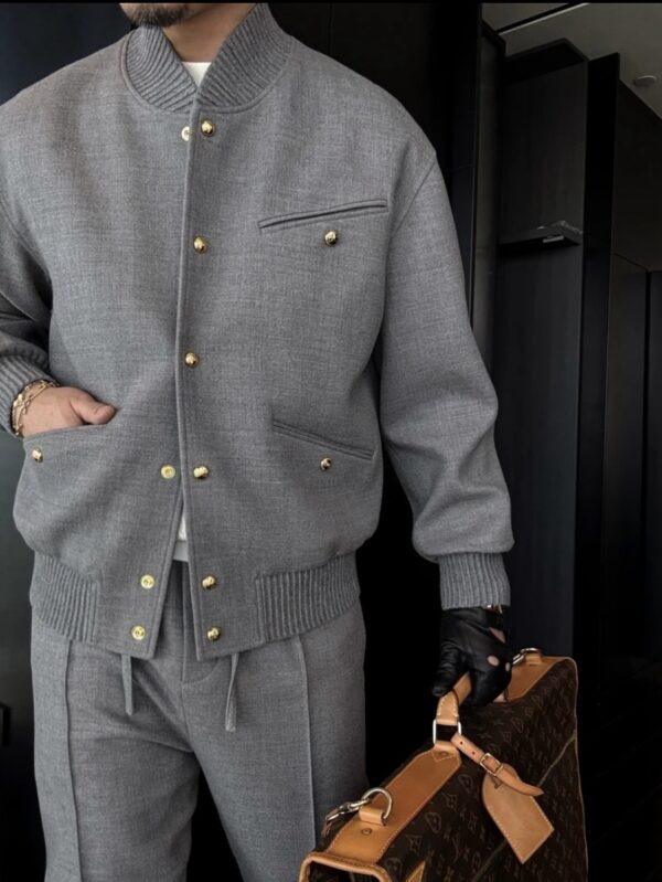 Baseball Collar Gold Button Jacket Set