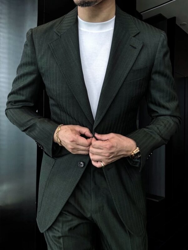 Single-row two-button dark striped suit