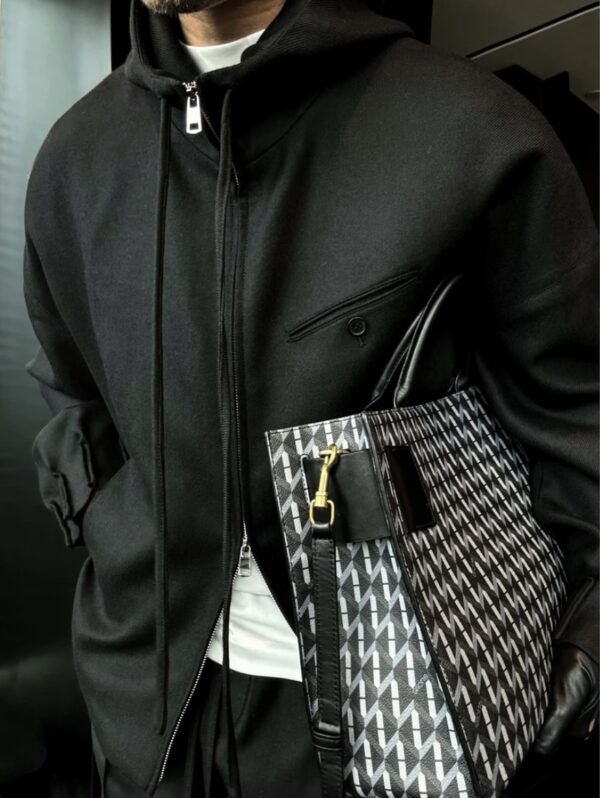 Zipper Drawstring Hooded Jacket Twill Set - Image 2