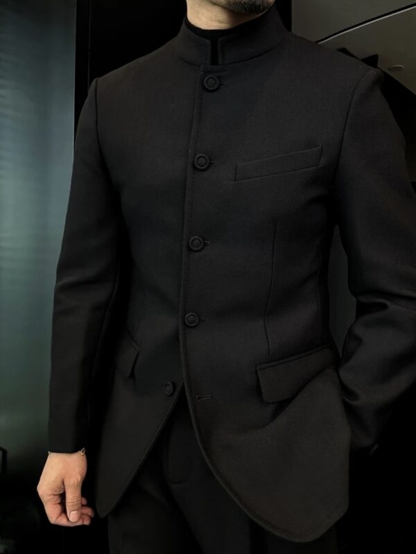 Single-row stand-up collar Mao suit men's slim-fit top - Image 2