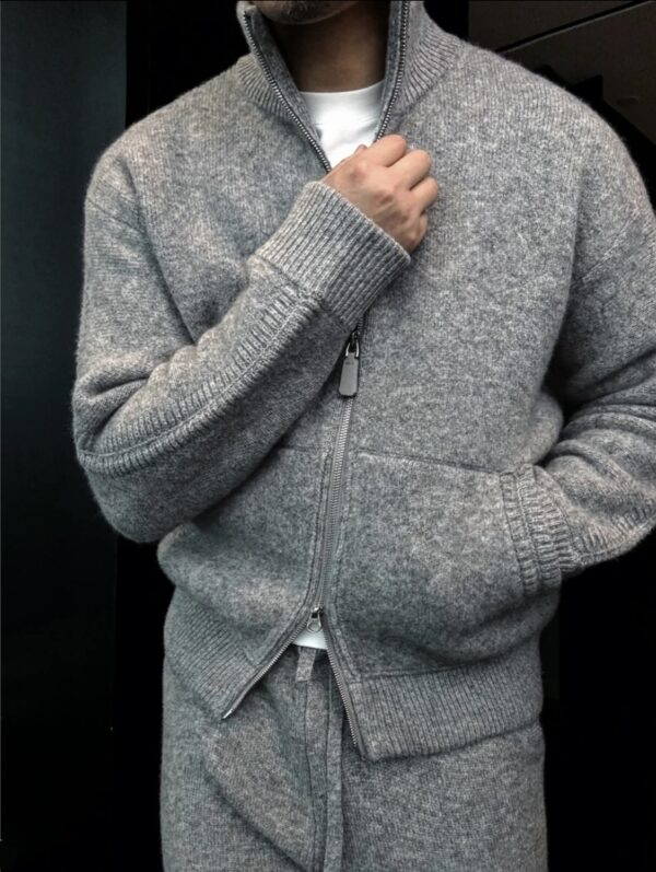 High neck zipper thick knitted cardigan set casual sports - Image 3
