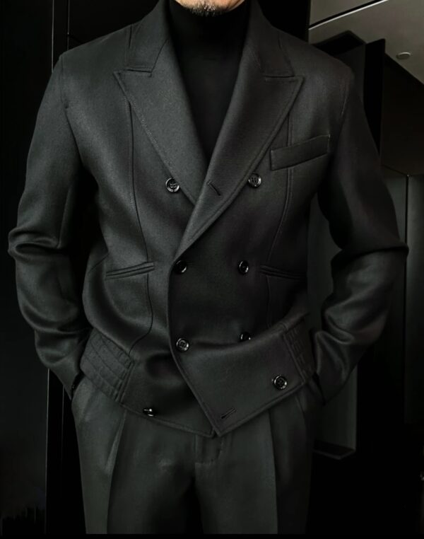 Hunting double-breasted eight-button twill wool jacket