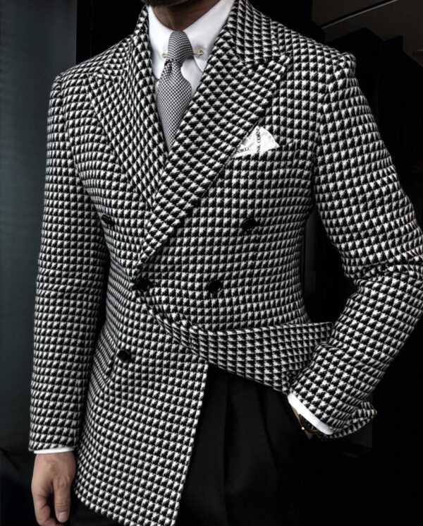 [Walnut Plaid] Double-row gun barge collar suit
