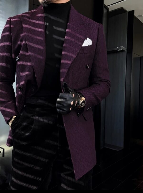 Raspberry Purple Wave Double Row Boxed Neck Suit Jacket - Image 3