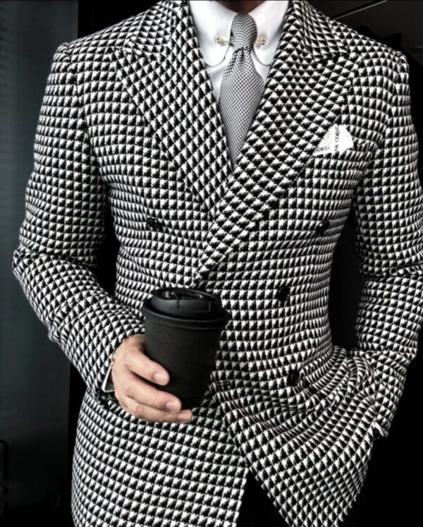 [Walnut Plaid] Double-row gun barge collar suit - Image 3