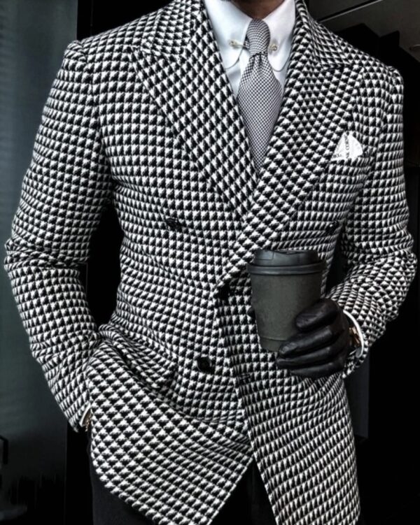 [Walnut Plaid] Double-row gun barge collar suit - Image 2